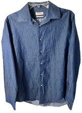 Calvin Klein Men's Slim Fit Dress Shirt, Denim Blue, 16 34/35 100 Cotton