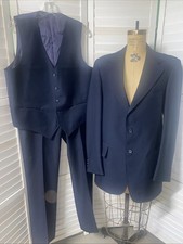 1970s 3 Piece Blue Suit Men  s Jacket Pants Vest JCPenney Leisure Disco