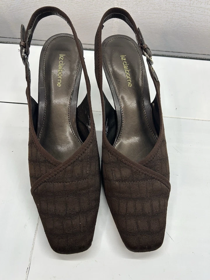 Bombas femininas Liz Claiborne marrom slingback Garvy tamanho 8,5M 2,5" - Imagem 4 de 4