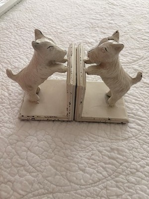 PAIR OF WHITE WEST HIGHLAND TERRIER Cast Iron HEAVY BOOKENDS Book Ends