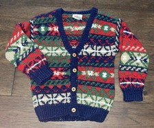 Vintage 90s Badge Hand Knit Toddler Cardigan Size Small 4-5 