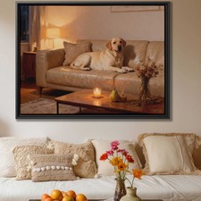 Oil Painting Labrador Framed Dog Canvas Print Living Room Decor Vintage Art