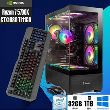 Desktop Computer Ryzen 7 5700X 32GB RAM 1TB SSD Windows 11 WiFi6 ARGB Gaming PC