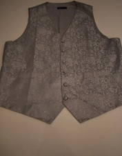 Men's Large Silver Gray Floral Jacquard Tuxedo Vest Wedding Formal Prom