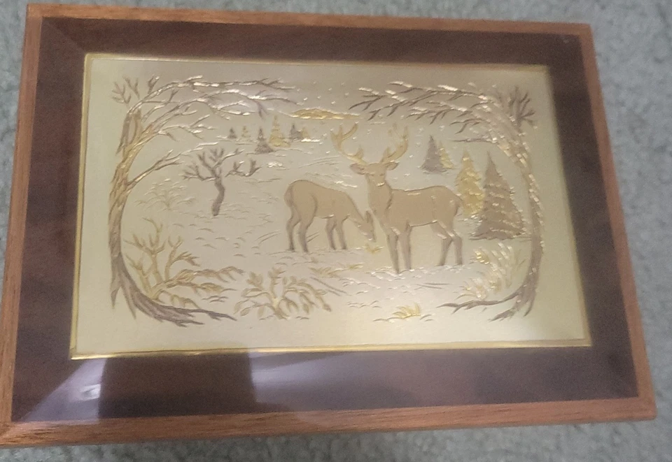 Caja de música de madera vintage Reuge reproduce incrustaciones decorativas blancas de Navidad 0387/7500 Foto 3 de 4