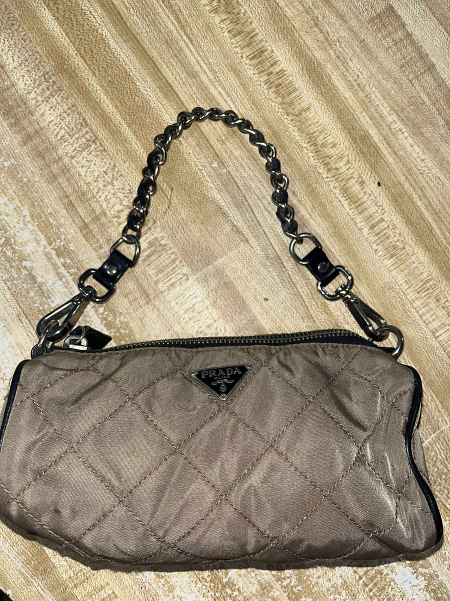 Rare vintage 90's Prada mini nylon quilted beige vinyl wrist bag Rare vintage 90's Prada mini nylon quilted beige vinyl wrist bag