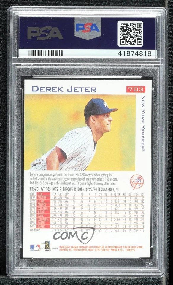 1997 Fleer Encore Derek Jeter #703 PSA 10 GEM MT HOF - Image 2 of 2