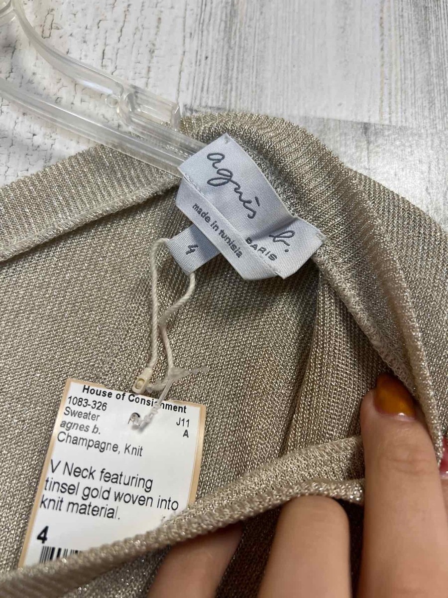 Womens Gold Knit V Neck agnes b. Size 4 Sweater | eBay