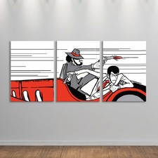 Quadro Lupin Pop Art Dipint a Mano su Tela Trittico 3 Tele 50x70