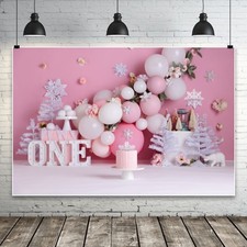 Balloon Pink Girls Baby Shower Backdrop One 1st Birthday Party Background Props