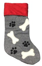 Dog Christmas Stocking Gray  Red w Bones  Paws
