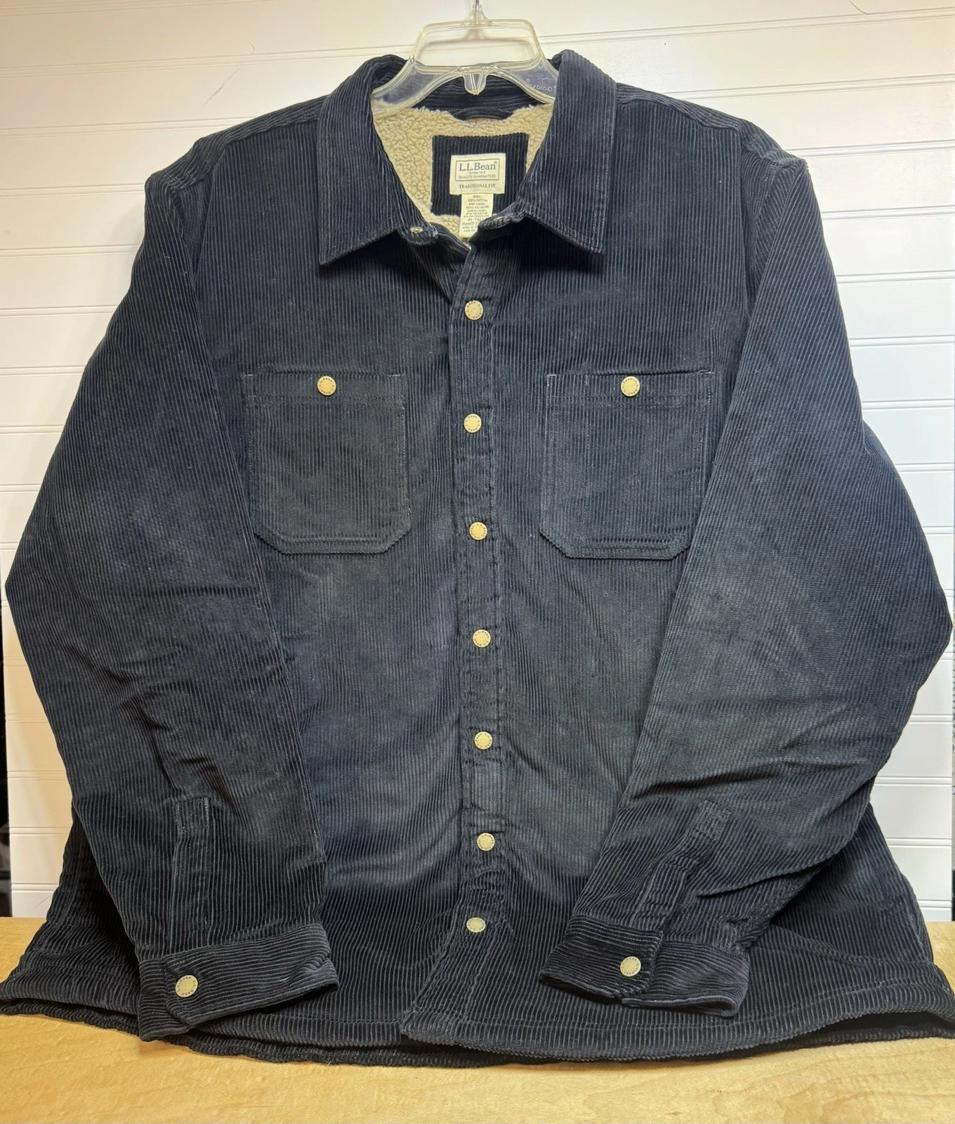 LL Bean Jacket Men’s XL-Tall Black Heritage Sherpa Lined Corduroy Snap Shacket