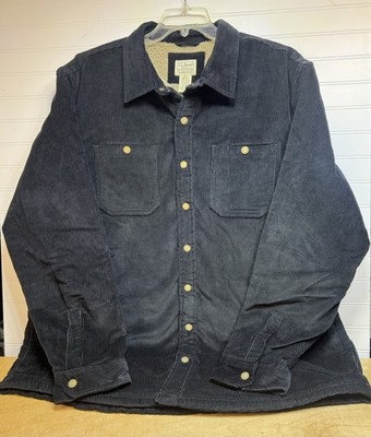 LL Bean Jacket Men s XL-Tall Black Heritage Sherpa Lined Corduroy Snap Shacket
