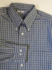 Yves Saint Laurent Shirt Men's 15.5 / 32-33 Blue Gray Button Long Sleeve Dress