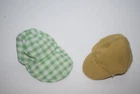 Lot 2 Vtg Hat Cap Accessories to Barbie Dolls Green Checkered & Khaki  Beige EUC