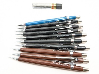 Pentel mechanical pencil p203  Brown 0.3mm Black Pencil p205 05mm lot of 10