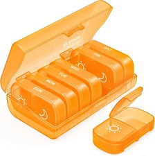 AUVON XL Weekly Pill Organizer 2 Times a Day with One-Side Large C-orange