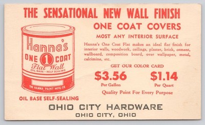 Ohio City Hardware OH Hannas One Coat Flat Wall Paint Advertising c1950 Postcard