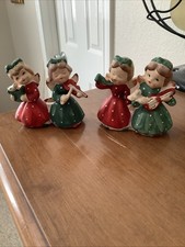 Vintage Commodore Set of 2 Ceramic Christmas Figurines Musicians Girls 3.5”