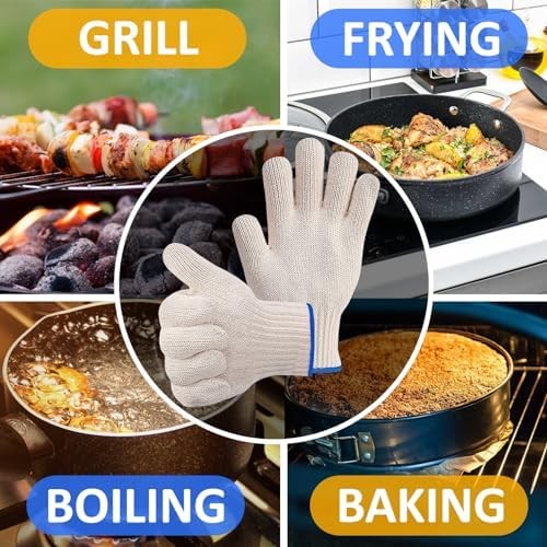 KETAR 2 Pairs Heat Resistant Gloves for Grilling - 9.5 Inch Durable Aramid BBQ