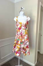 NINE WEST Floral Fit Flare Sleeveless Sun Dress Tropical Lined Cotton Women’s 8