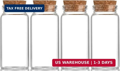 4 pcs 60ml Small Glass Bottles with Cork Stopper,Decorative Bottle,Vials Jars,Cu