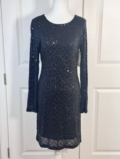 NWT Black Sequin Long Sleeve Sheath Cocktail Party Dress S Karen Kane Gala Glam