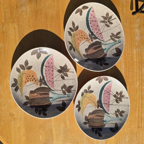 Vintage Red Wing Tampico Salad Plates Oval 8.5"x8" Melon/Wine Set/3 USA MCM read