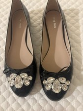 Miu Miu Black Patent Flats With Crystals 9.5