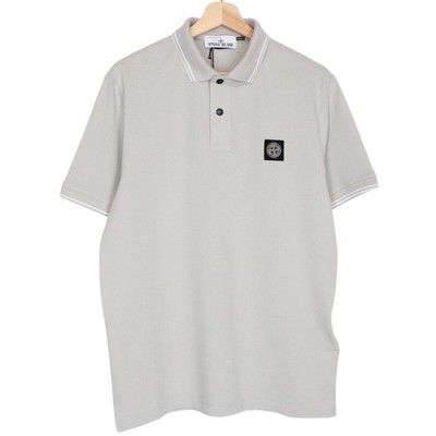 Stone Island Pearl Grey Short Sleeve Slim Fit Organic Cotton Polo Shirt