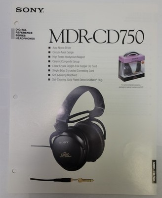 1991 Sony MDR-CD750 Digital Reference Series Stereo Headphones Brochure & Specs
