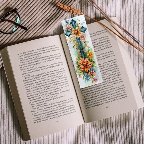 Floral Cross Religious Laminated Bookmark, Church Pastor Gift For Book Lover - Picture 2 of 8
