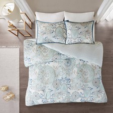 3pc Full/Queen Lian Cotton Printed Reversible Duvet Cover Set Blue