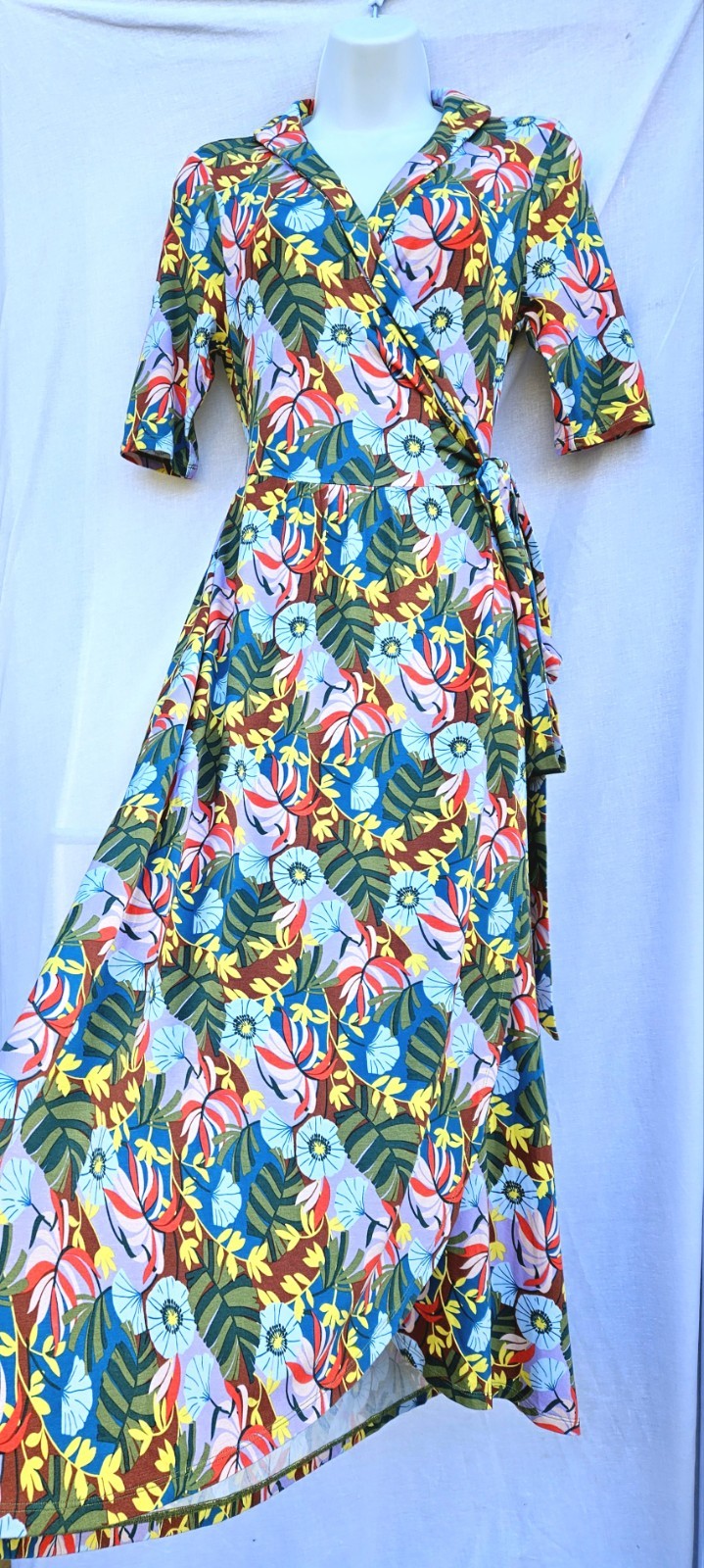 Boden Lavina jersey wrap dress red oak, tropical palm print size 10R RRP £110 image 2