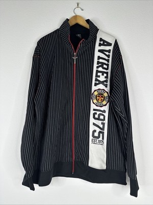 ジャケット・アウター Avirex enamel down jacket full zip y2k AVIREX Full Zip Jacket Mens Size 3XL Black Striped Embroidered Y2K