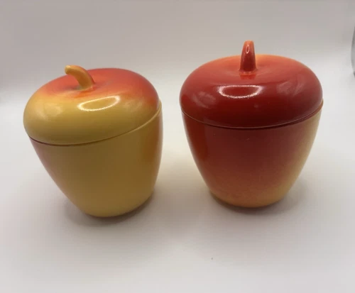 Vintage Hazel Atlas White Milk Glass Apple Fruit Sugar Jam Jelly Jar, set of 2.
