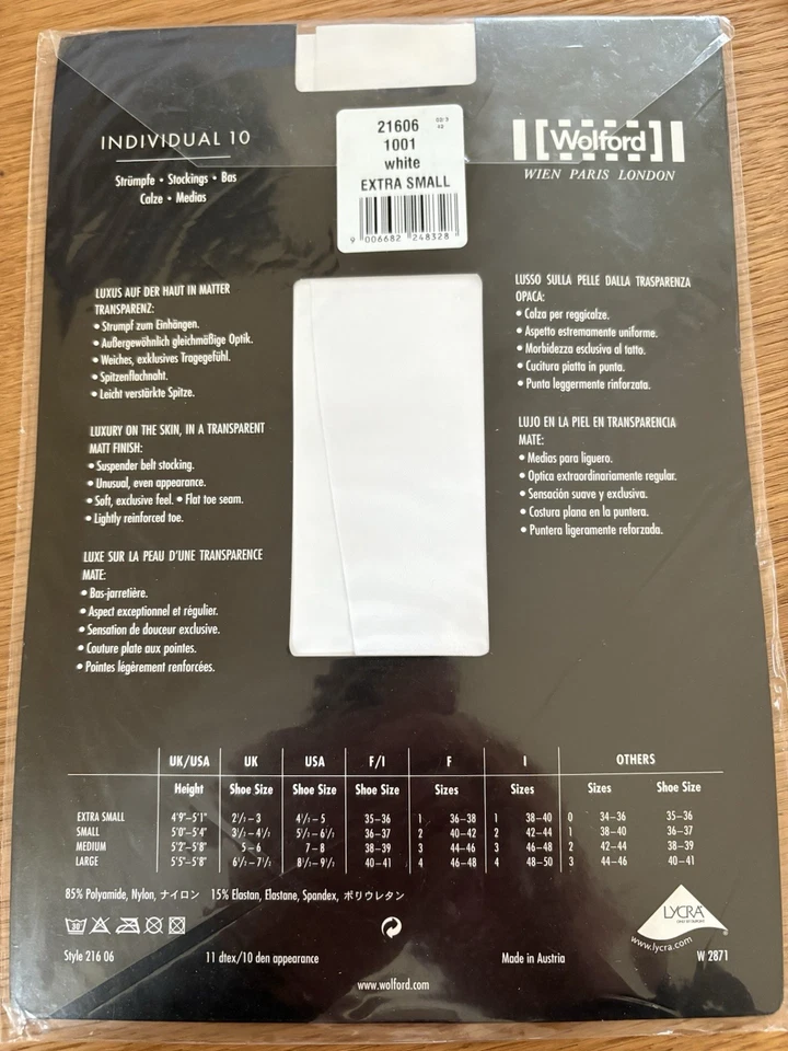 WOLFORD INDIVIDUAL  10 weiße Nylonstrümpfe  85% Nylon & 15% Elasthan Größe XS - Bild 3 von 3