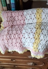 Handmade Crochet Afghan Throw Blanket Pastel Colors Granny Core Chevron 65"x45"