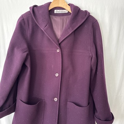 OVERCOAT BUTTON UP WOOL W/HOOD WOMENS 18 WITH POCKETS MAROON