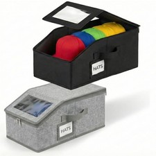 2-Pack Hat Organizer Boxes   Holds Up to 24 Caps, 1 Grey  1 Black, Stackable...