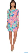 Lilly Pulitzer Size Small Marlowe Dress Beckon Blue Jungle Utopia 3/4 Slve Pima