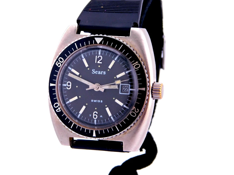 VINTAGE SEARS DIVER SWISS STAINLESS MENS WRISTWATCH SERVICED RARE C.1970s - Image 2 of 4