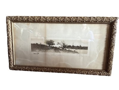 Antique Ernest C. Rost Etching - Signed And Gold Framed With Glass 36 x19.5 