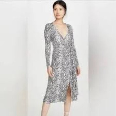 Good American The Runaround Wrap Dress Python Print Black White Size Medium EUC