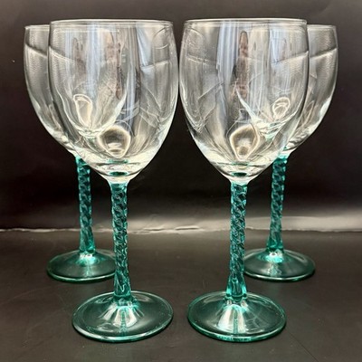 CRISTAL D'ARQUES Angelique Aqua Teal Twisted Swirl Stem Wine Water Goblet 7.75''