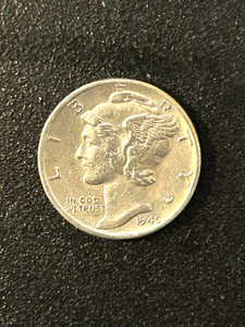 1945 XF , P, MERCURY DIME , FULL BANDS , ABSOLUTE BEAUTY, A A WEINMAN DESIGNER!