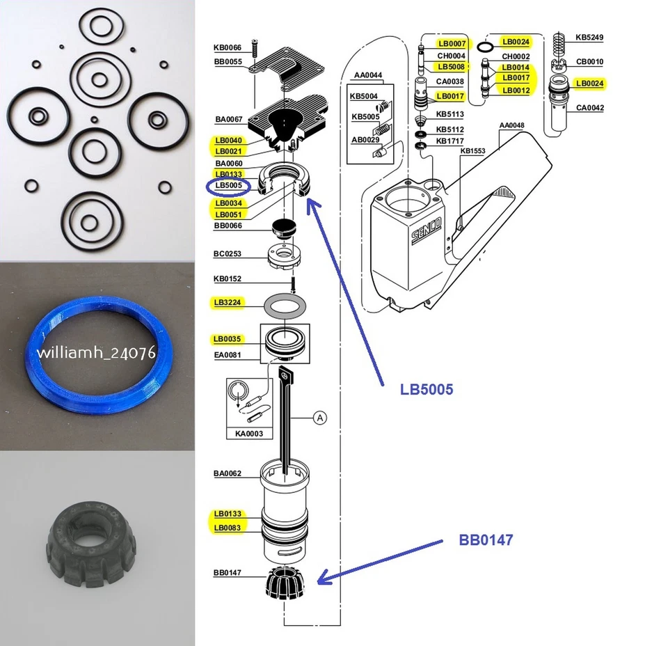 AFTERMARKET FOR SENCO Senco Finish Nailer SFN2 SFN2-B O ring Kit + LB5005 + BB0147 Piston Stop bumper