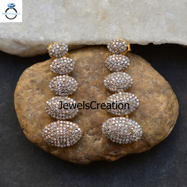 2.10 Cts Natural Pave Diamond Earrings 925 Silver Gold Plated Jewelry For Mom 2.10 Cts Natural Pave Diamond Earrings 925 Silver Gold Plated Jewelry For Mom