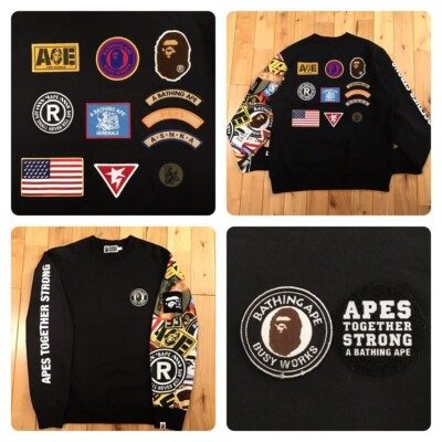 BAPE Patched Logo sweat shirt Black A Bathing Ape Size L