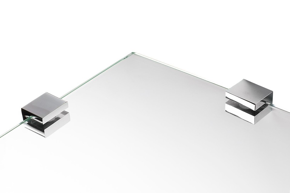 Glass Corner Shelf For Shower&bathroom Wall Mounted With Chrome Rail